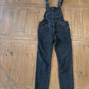 Gap kids black denim button front skinny overalls jeans size medium